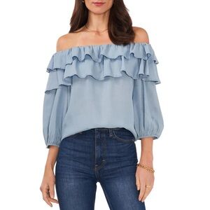 Sam and Jess Women Ruffled Off-The-Shoulder Top Blue Size M